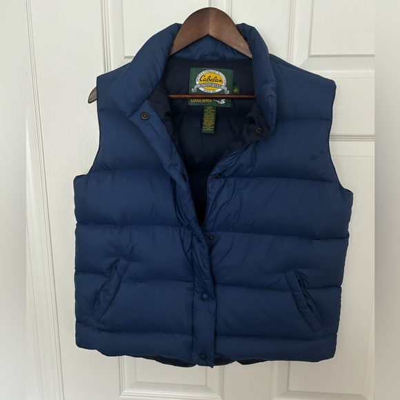 CABELA’S BLUE PREMIER NORTHERN GOOSE DOWN PUFFER VEST JACKET  SNAP FRONT SZ  S - Picture 6 of 7